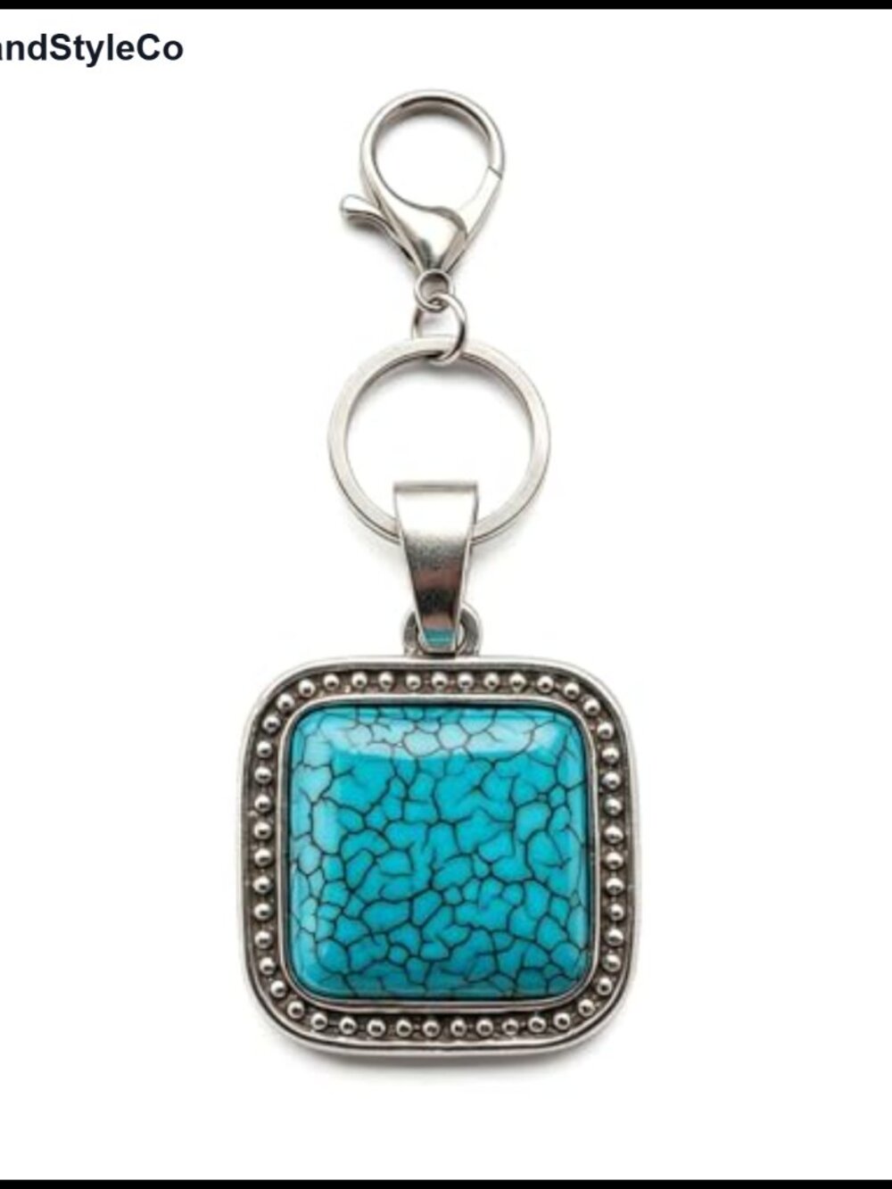 Western Turquoise Stone Keychain Leather Tassel Bag Charm Silver Lobster Clasp